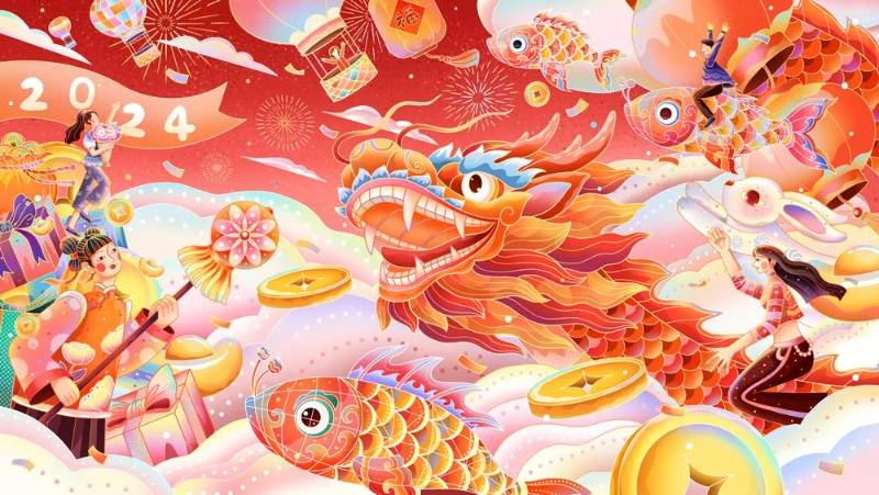 2024龙年春节除夕喜庆海报素材-3
