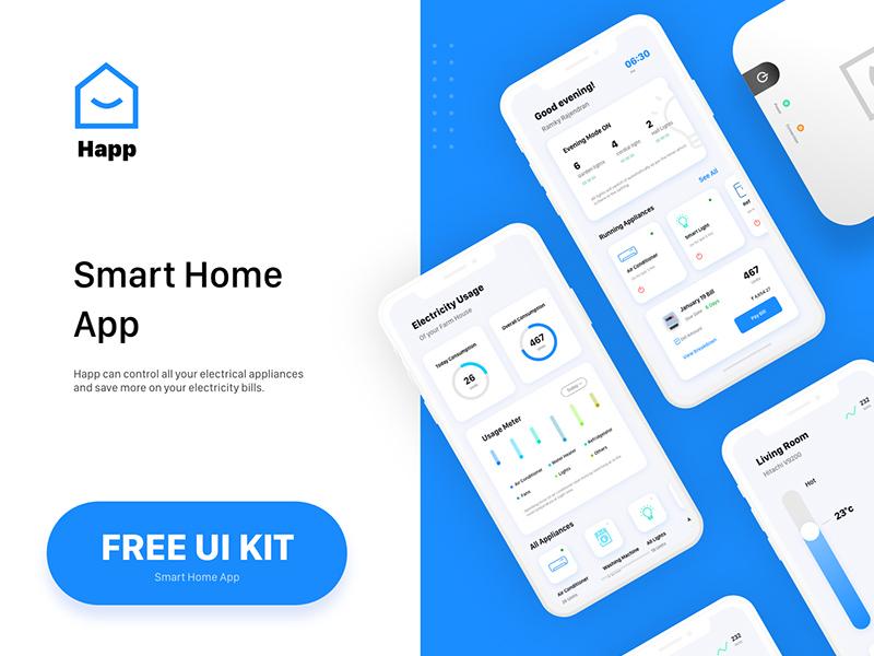 精美智能家居UI & UX设计套件免费下载（Smart Home App UI）